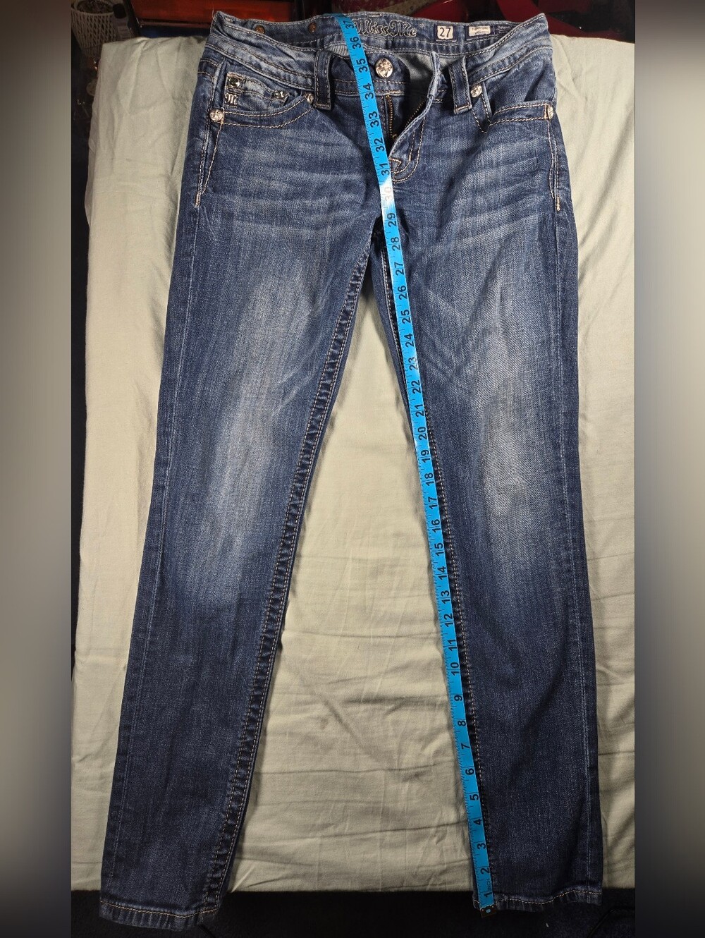 Miss Me Blue Skinny Jeans with Embellished Back Pockets - Picture 11 of 12